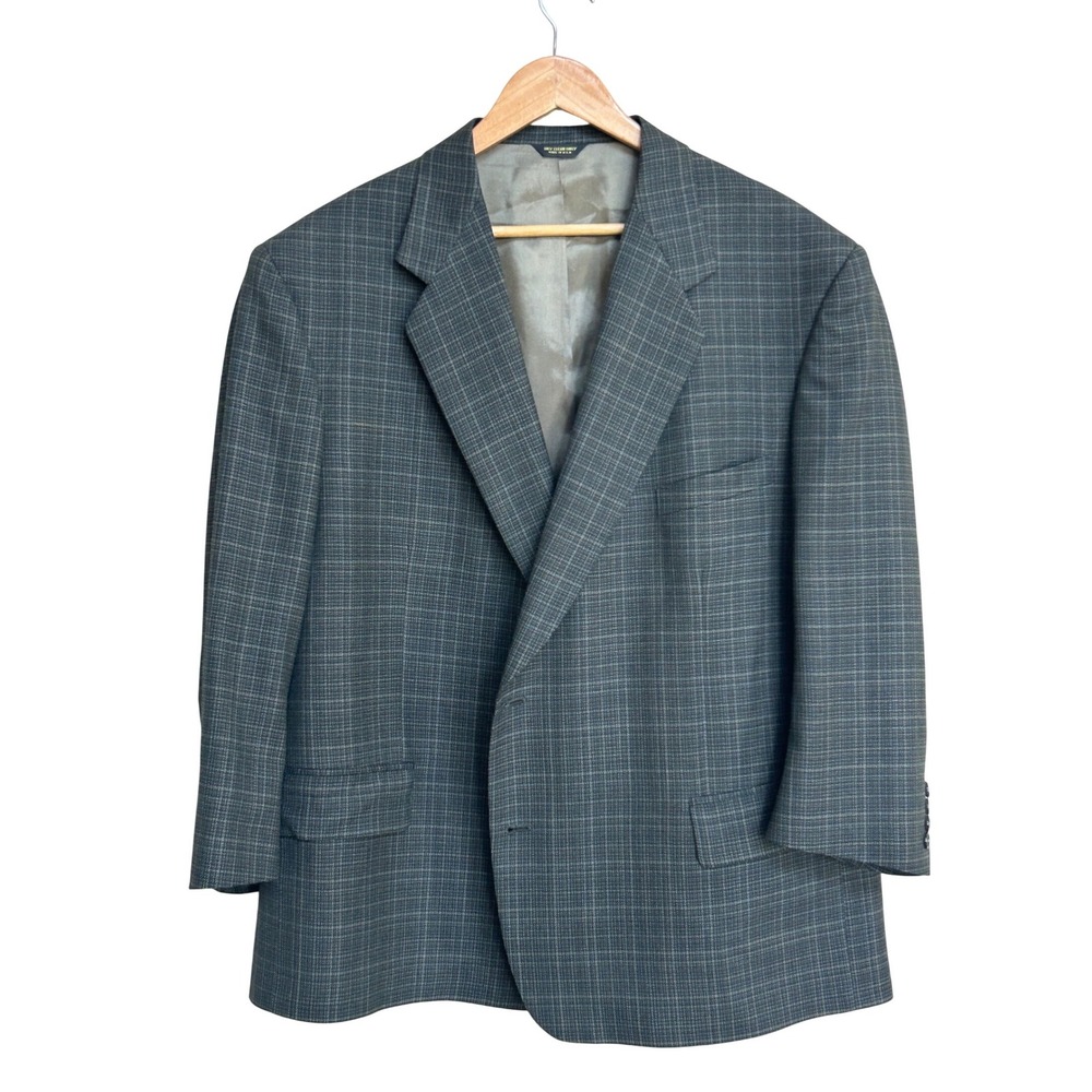 Holland & Sherry Savile Row London Plaid Blazer Sport Coat Gray Blue Mens